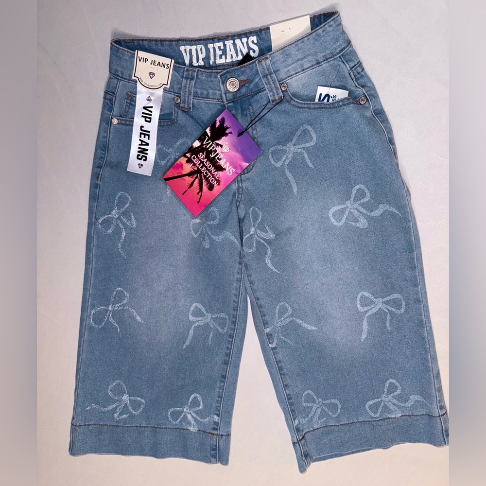 VIP Blue Jean Shorts with Bow Pattern